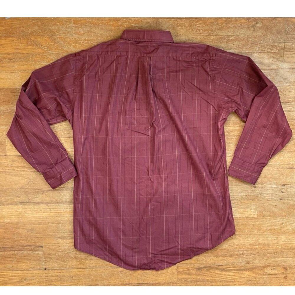 Vintage Burgundy Plaid Oxford Shirt Size Large 1970s Pima Cotton Blend Collared - Picture 3 of 4